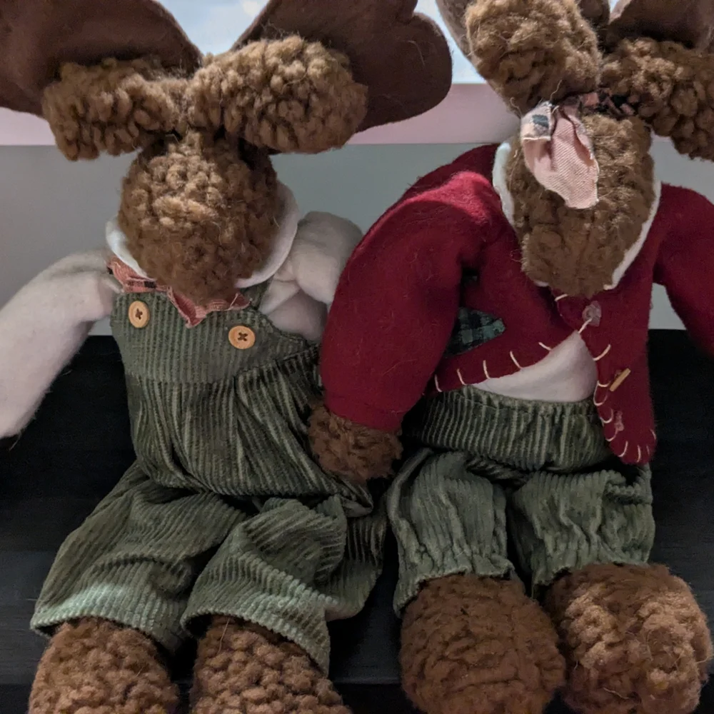 Adorable Plush Moose Pair in Overalls